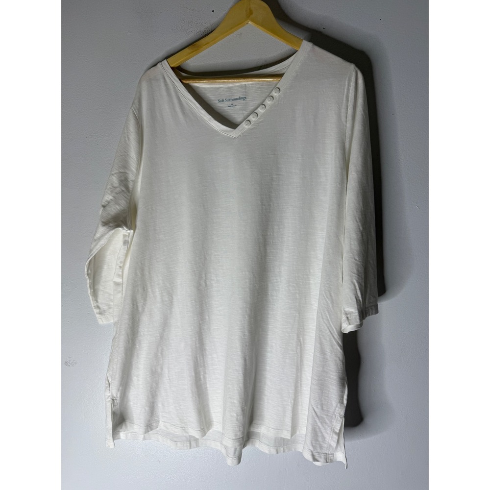 NWOT soft surroundings white v neck 3/4 sleeve tunic top button detail 2X